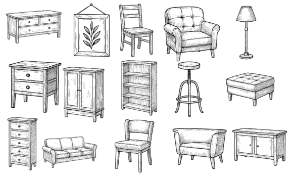 Download Hand Drawn Vintage Furniture Set - Set Collection