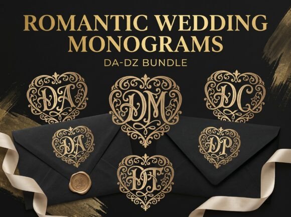 Download 26 Romantic Wedding Monogram DA-DZ - Premium Resources