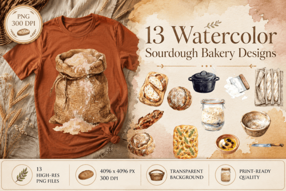 Download Sourdough Watercolor Cottagecore Bakery - Eco Collection