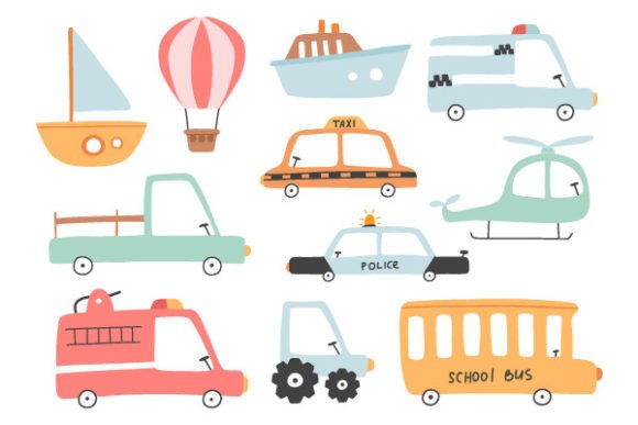 Download Cute Transport Set, Cartoon Cars Icons, - Set Collection