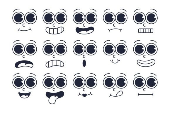 Download Expressive Retro Cartoon Faces Icon Set - Set Collection