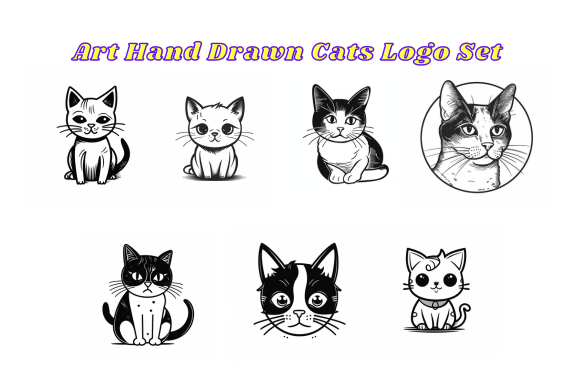 Download Art Hand Drawn Cat Logo Set - Set Collection