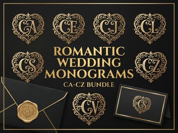 Download 26 Romantic Wedding Monogram CA-CZ - Premium Resources