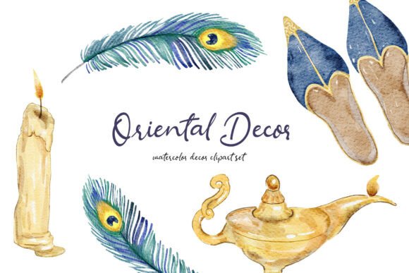 Download Watercolor Oriental Decor Clipart Set - Eco Collection