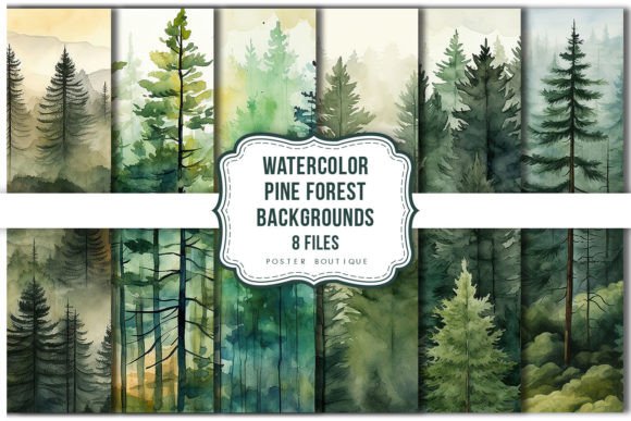 Download Watercolor Pine Forest Backgrounds Pack - Forest Collection